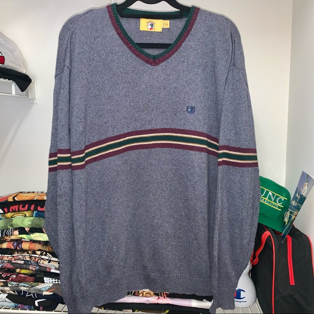 Vintage Duck Head Gray V Neck Striped Sweater XL